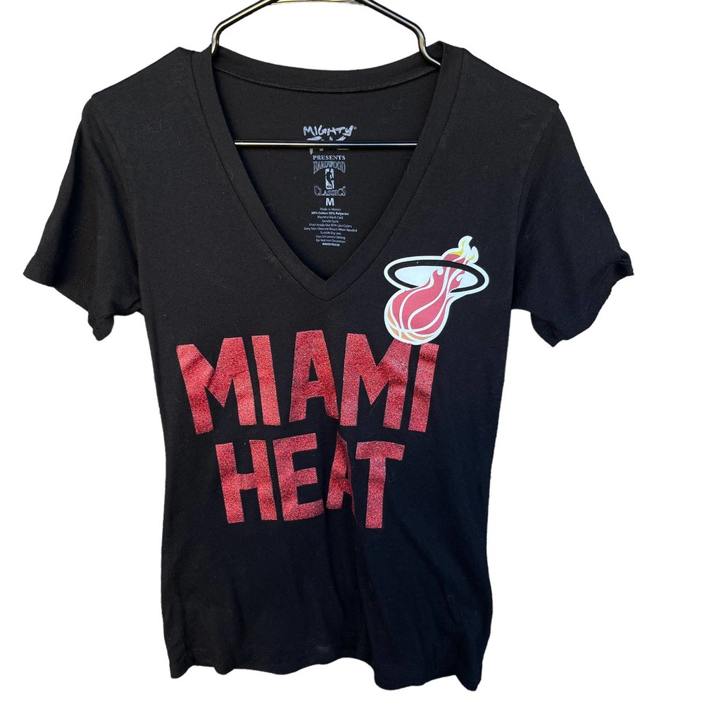 Hardwood Classics Miami‎ Heat Shirt Womens Medium Black Red Basketball V-neck